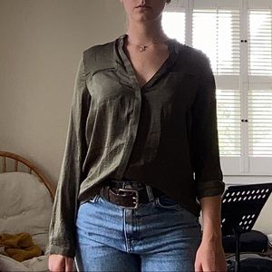 Green olive satin blouse - FRNCH